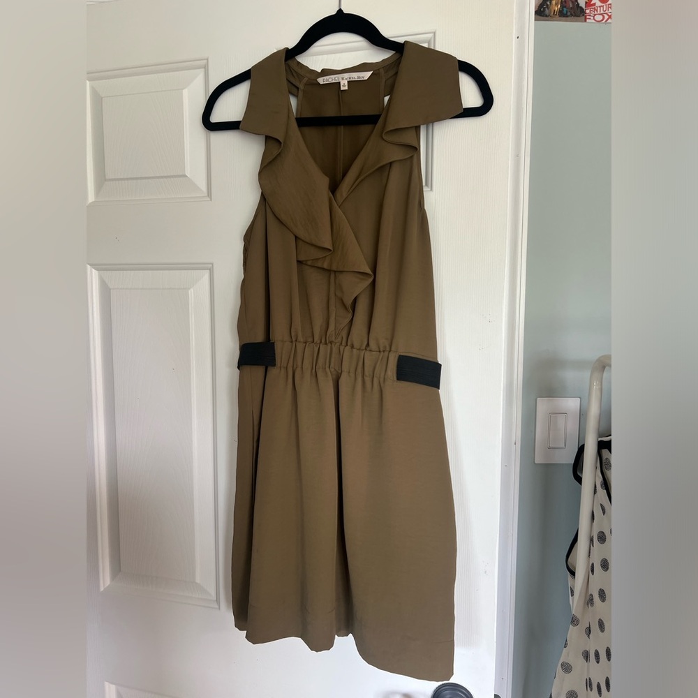 Army Green dress with ruffles.